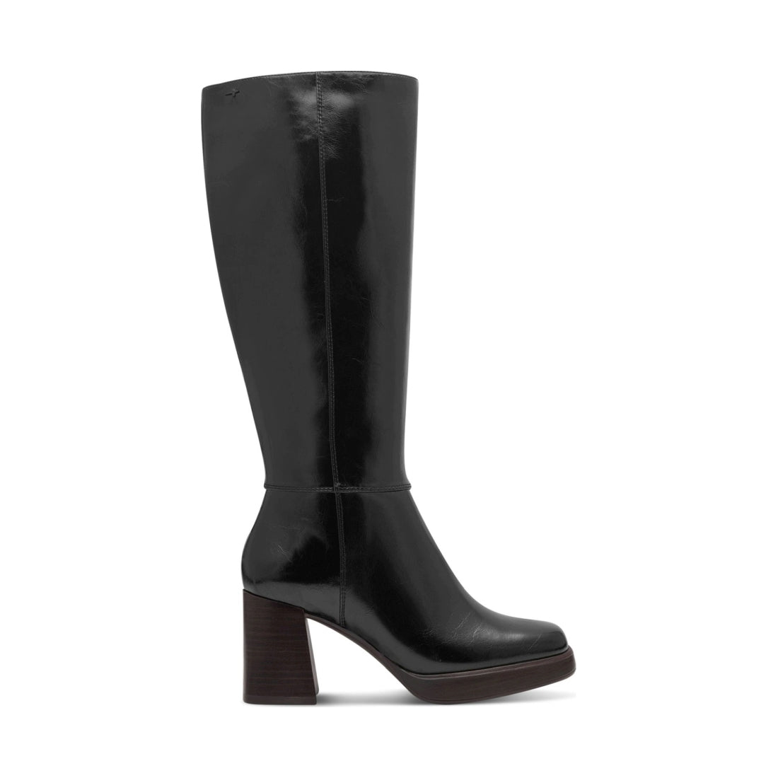 black casual closed long heeled boot