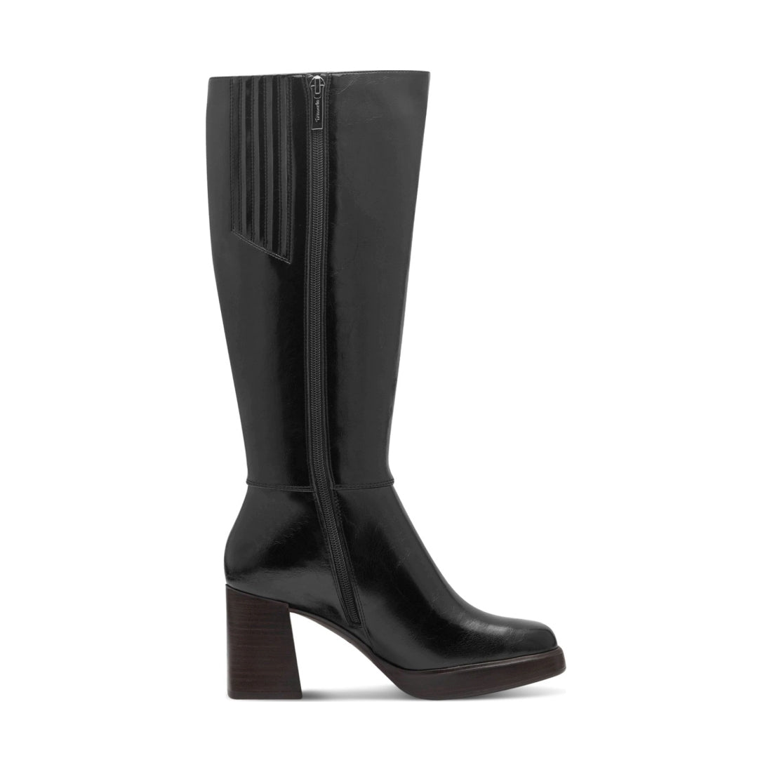 black casual closed long heeled boot