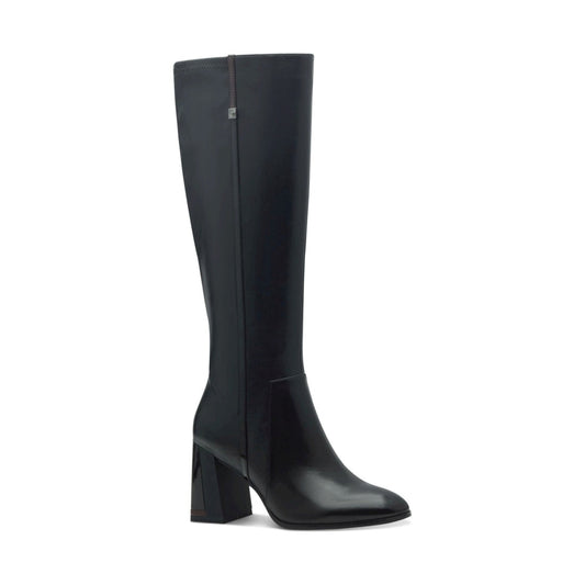 black comb casual closed long heeled boot