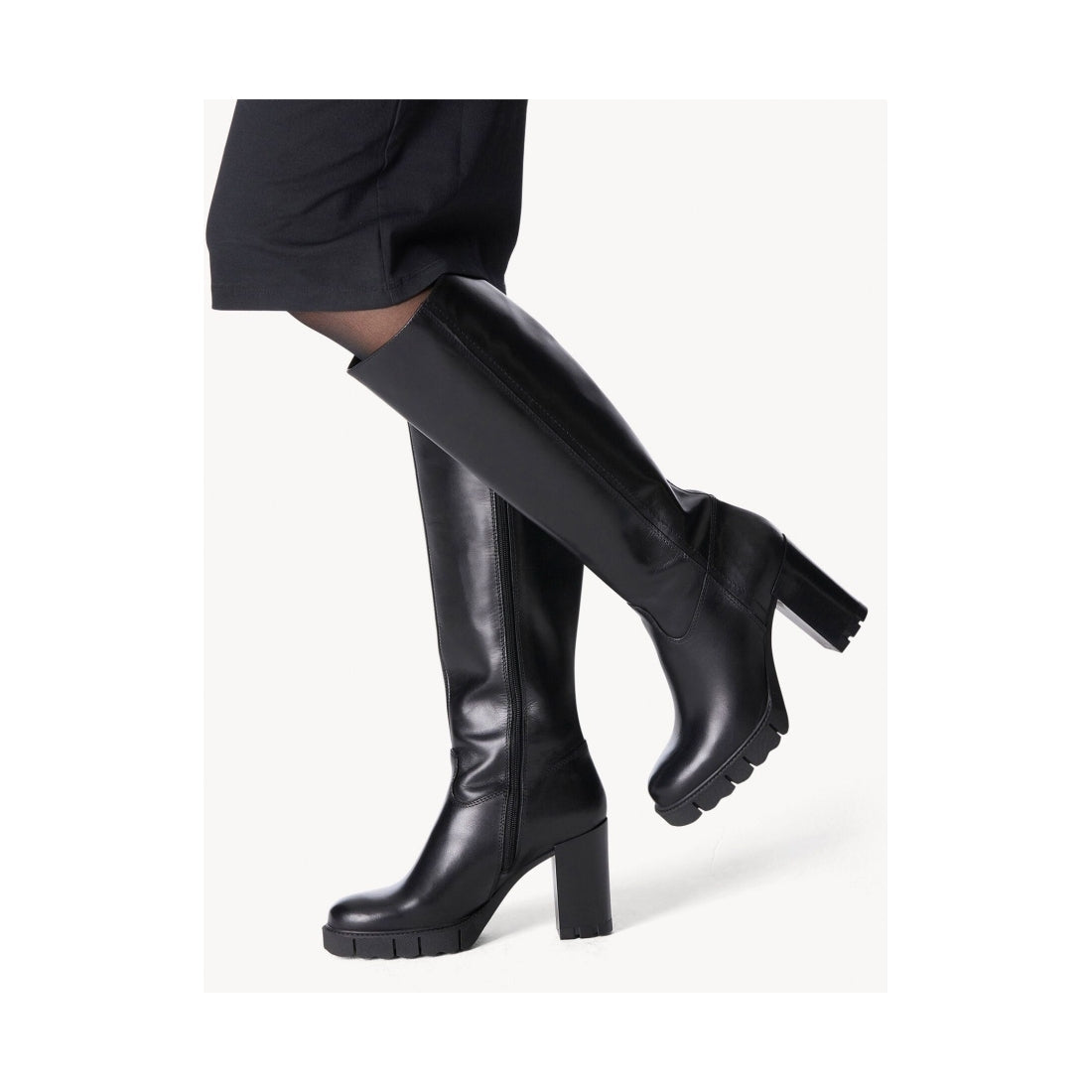 black classic closed long heeled boot