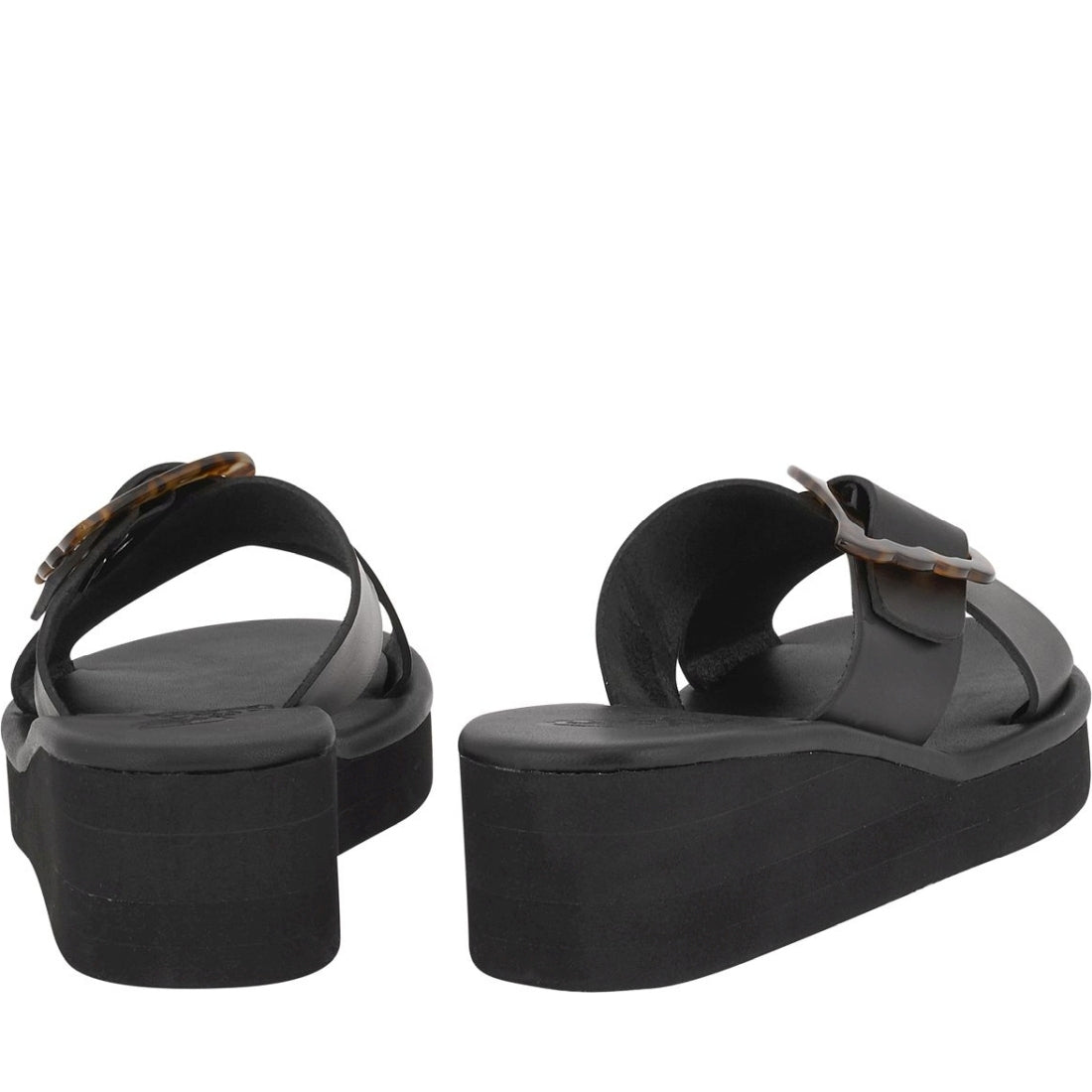 Ancient Greek Sandals womens black tortoiseshell thais rainbow vachetta sandals | Vilbury London