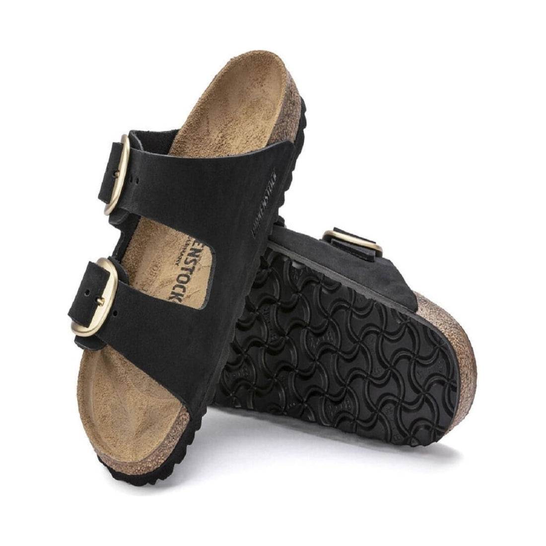 Birkenstock womens black arizona big buckle lenb slippers | Vilbury London