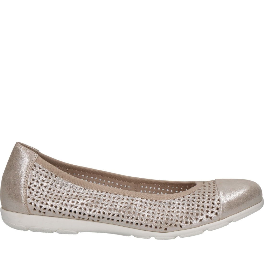 Caprice womens taupe metallic casual closed ballerinas | Vilbury London