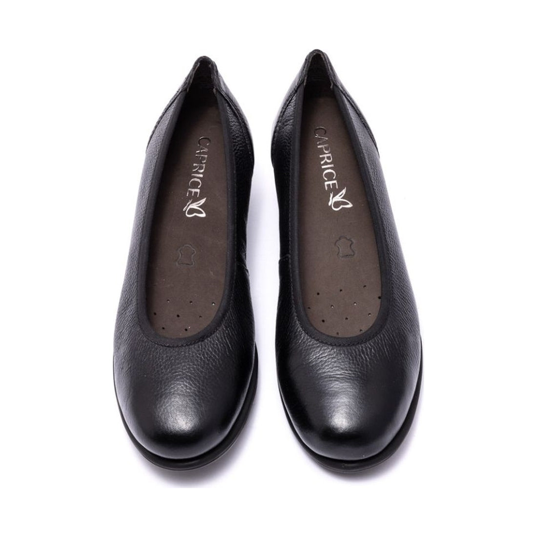 Caprice womens black nappa casual closed ballerinas | Vilbury London