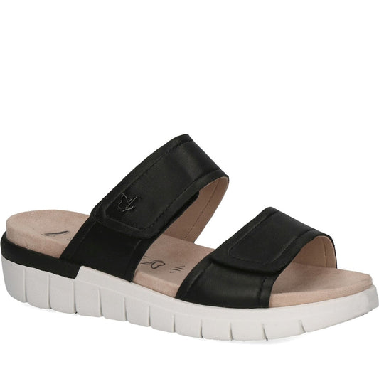 Caprice womens black nappa casual open sandals | Vilbury London