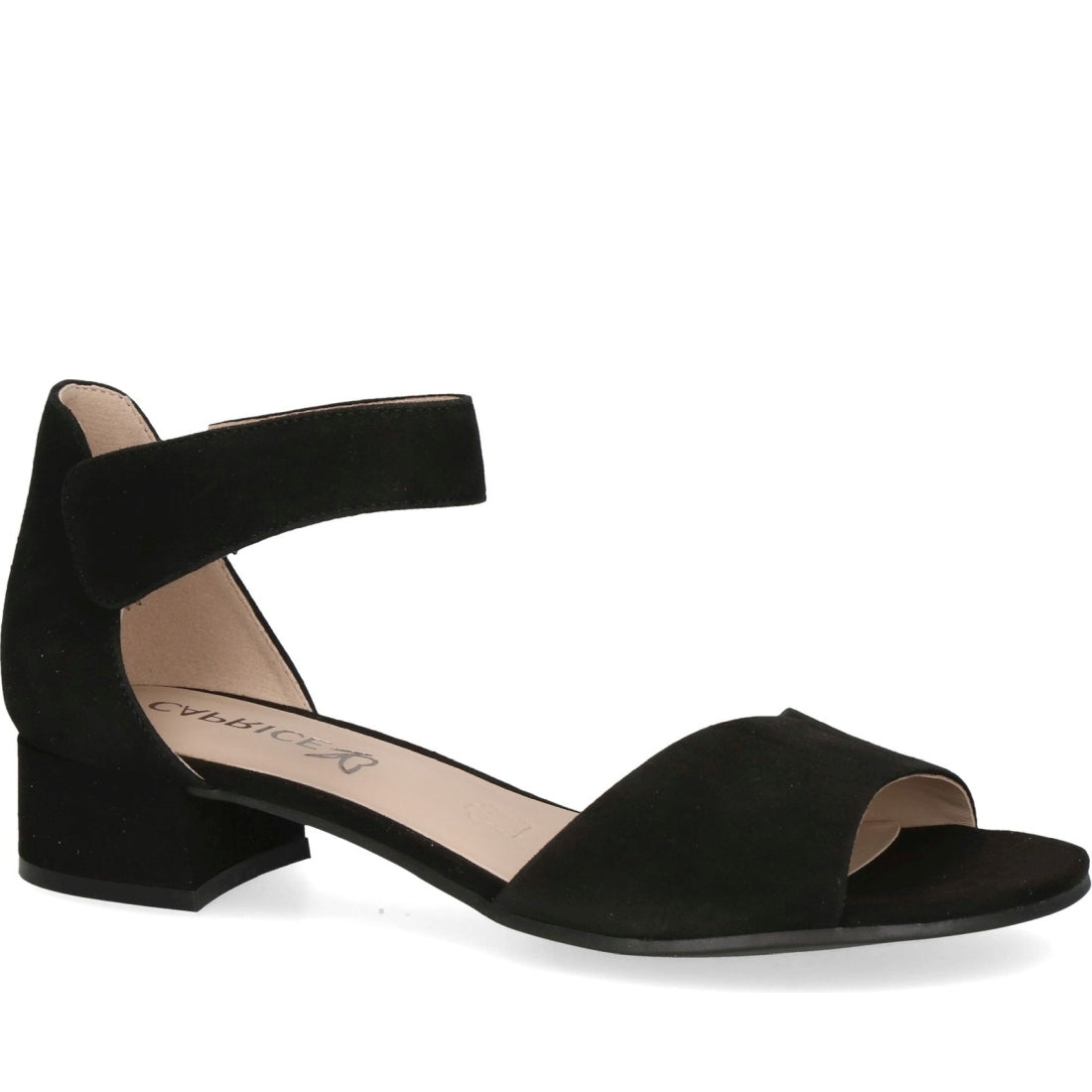 Caprice womens black suede casual open sandals | Vilbury London