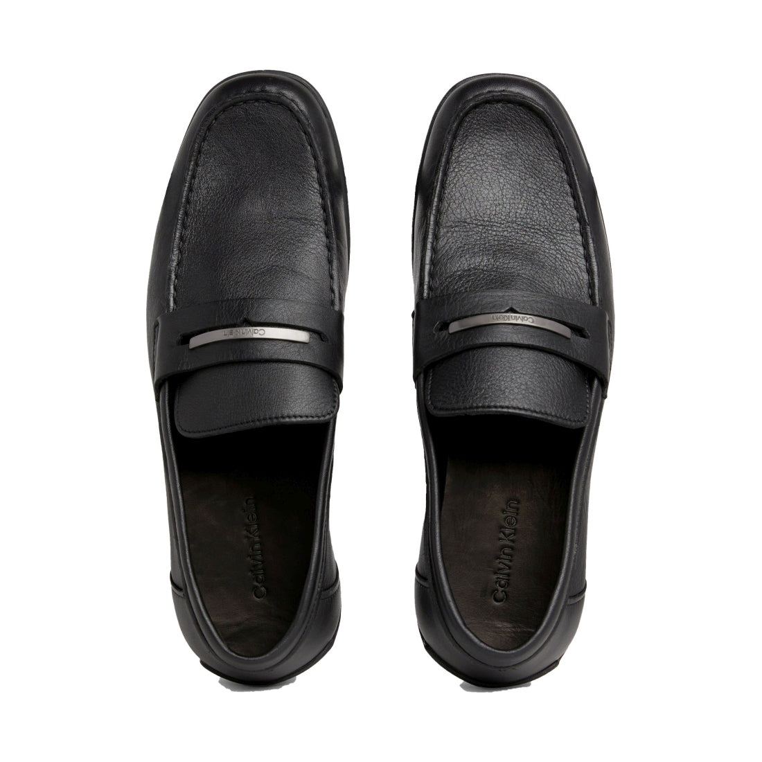 Calvin Klein mens black driving metal bar mocasins | Vilbury London