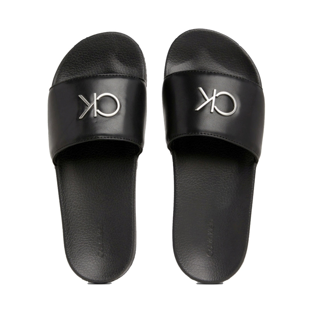 Calvin Klein womens black, silver pool slide relock | Vilbury London