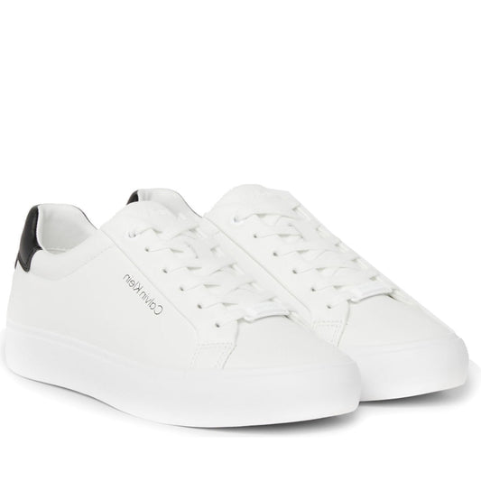 Calvin Klein womens white, black vulcanized lace up leisure trainers | Vilbury London