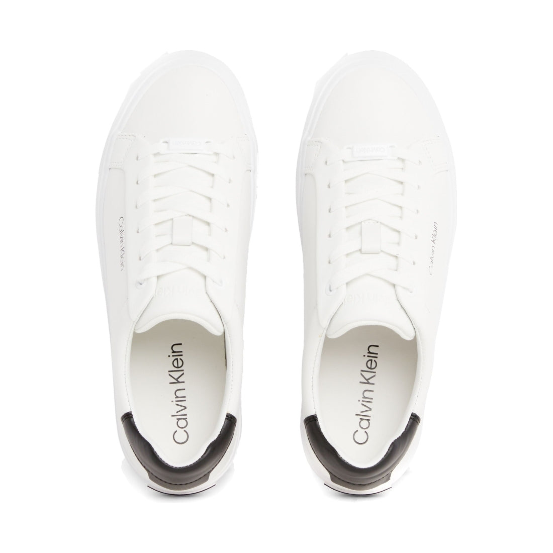 Calvin Klein womens white, black vulcanized lace up leisure trainers | Vilbury London