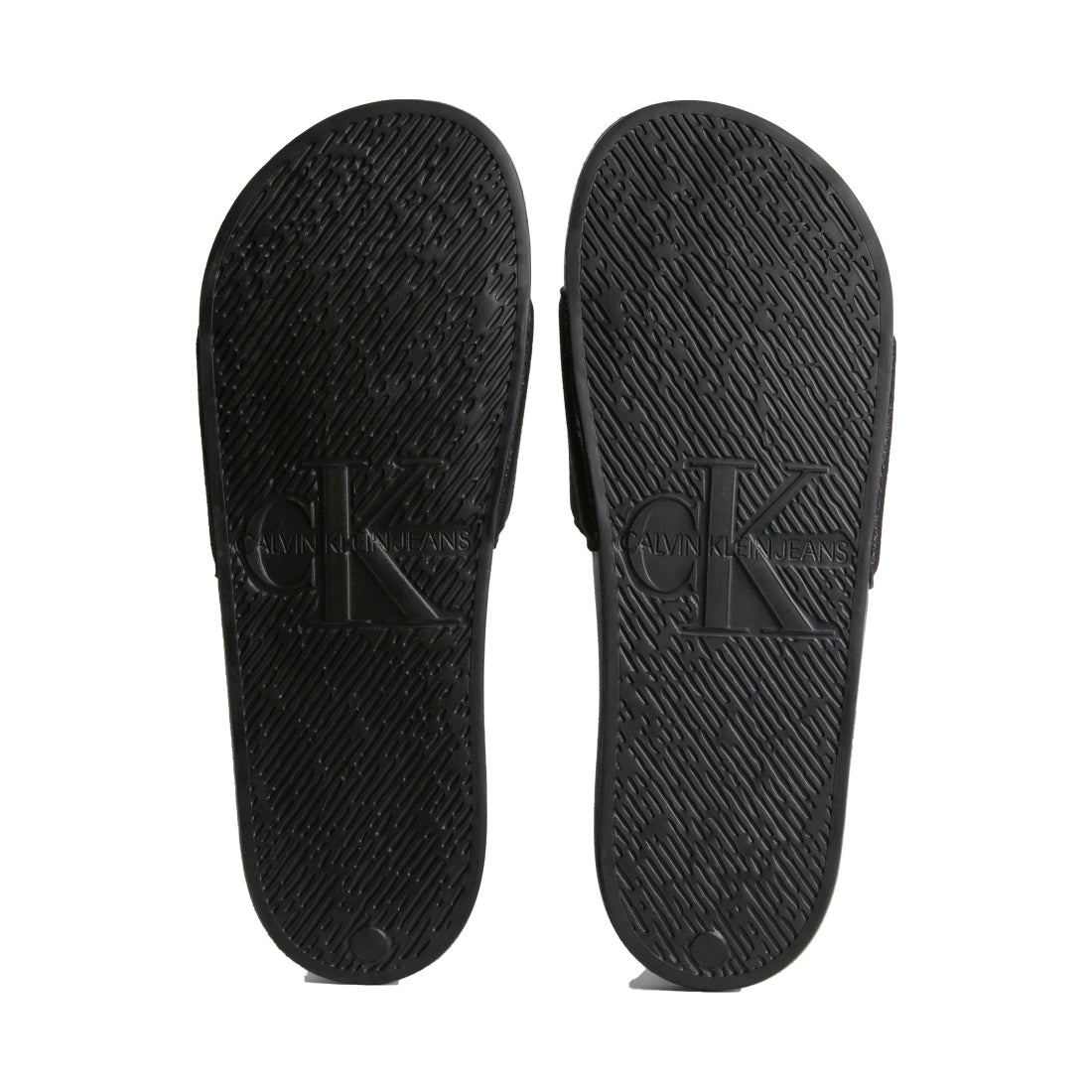 Calvin Klein Jeans mens black, bright white slide monogram | Vilbury London