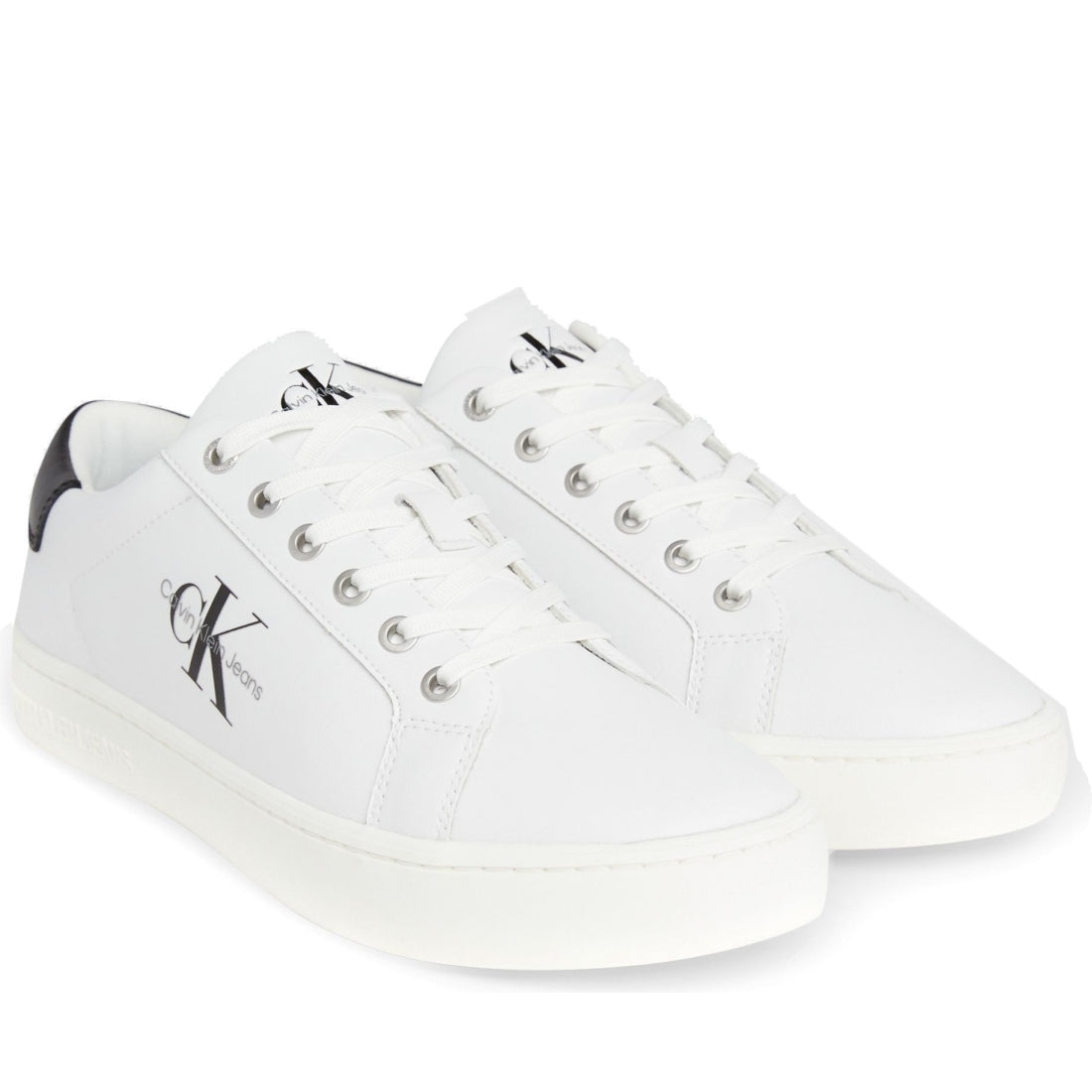 Calvin Klein Jeans mens bright white classicc low lace up leisure trainers | Vilbury London