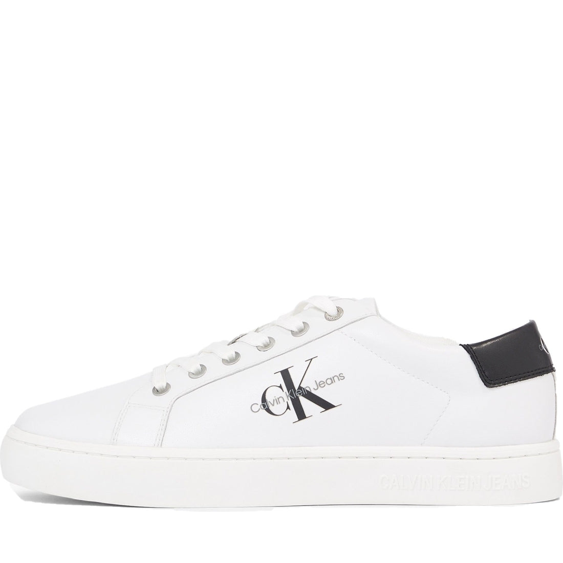 Calvin Klein Jeans mens bright white classicc low lace up leisure trainers | Vilbury London