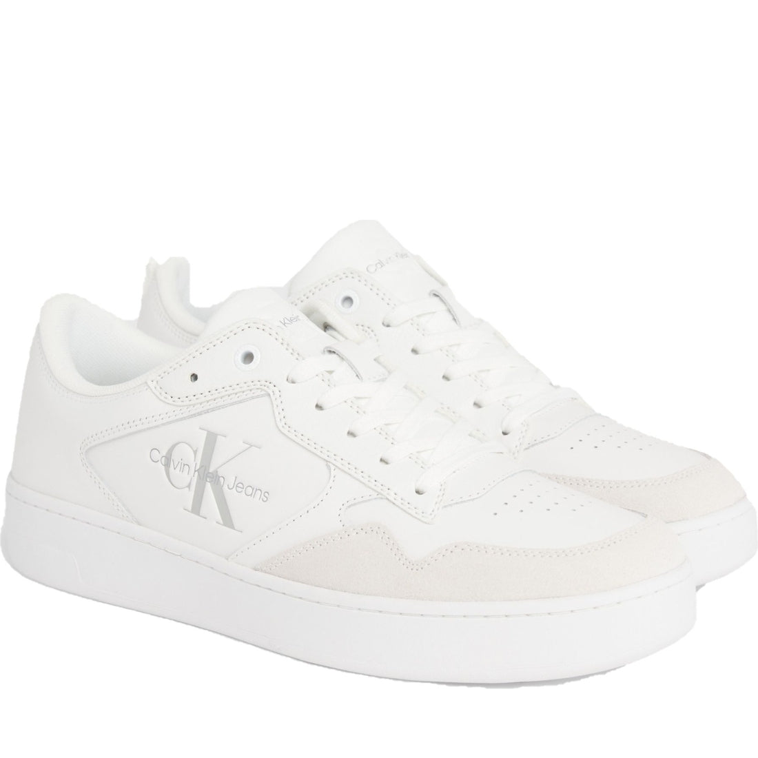 Calvin Klein Jeans mens triple bright white basket cupsole low trainers | Vilbury London