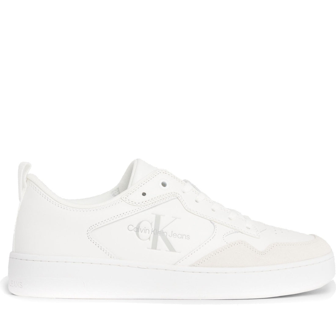 Calvin Klein Jeans mens triple bright white basket cupsole low trainers | Vilbury London