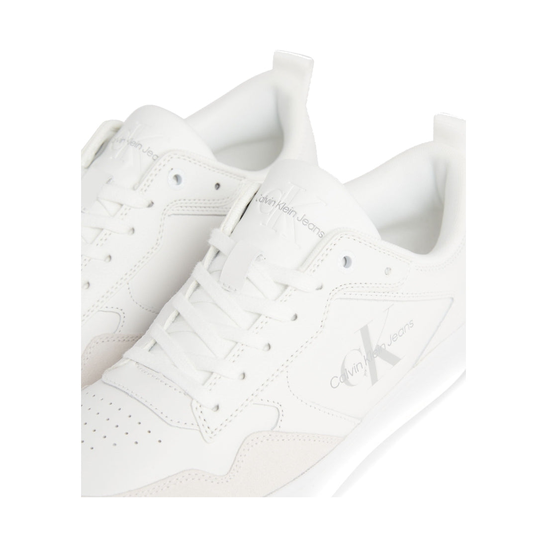 Calvin Klein Jeans mens triple bright white basket cupsole low trainers | Vilbury London