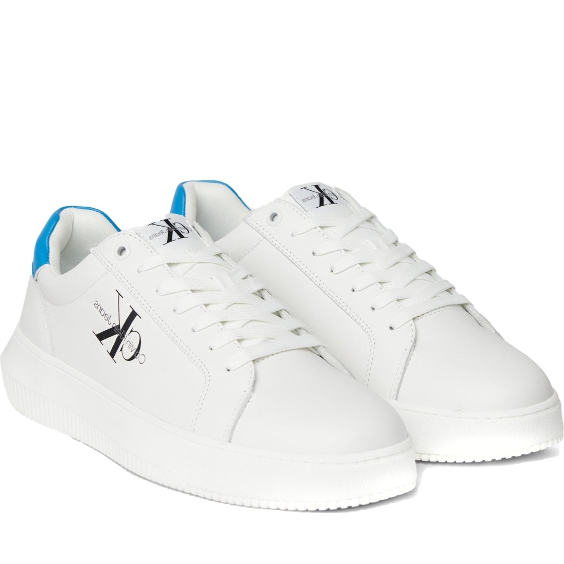 Calvin Klein Jeans mens white, malibu blu chunky cupsole leisure trainers | Vilbury London