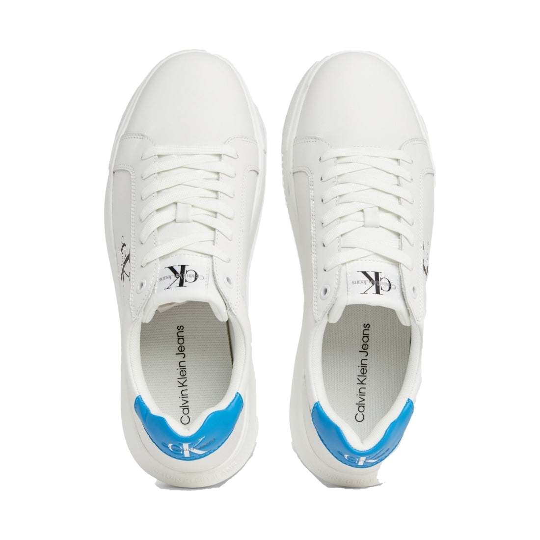 Calvin Klein Jeans mens white, malibu blu chunky cupsole leisure trainers | Vilbury London