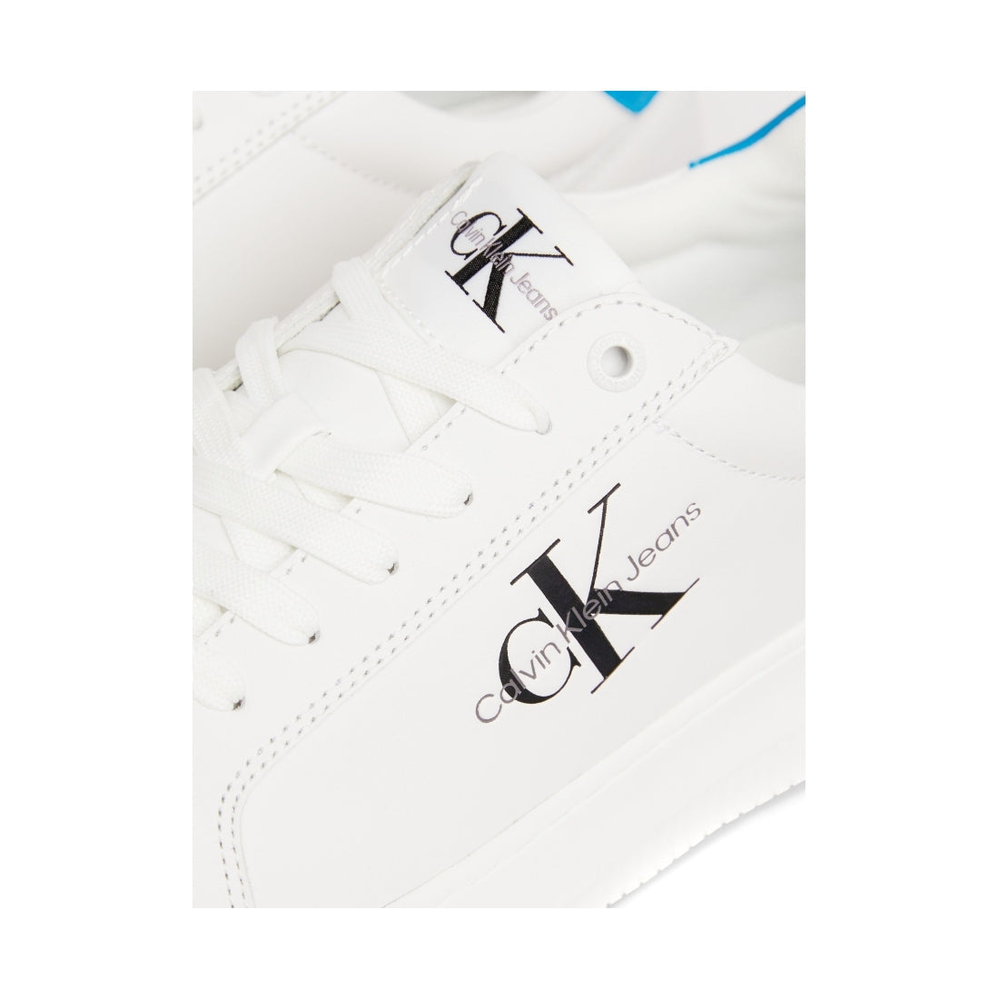 Calvin Klein Jeans mens white, malibu blu chunky cupsole leisure trainers | Vilbury London