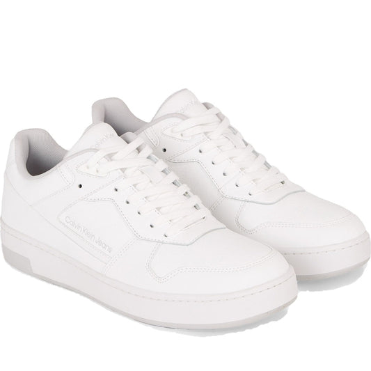 Calvin Klein Jeans mens triple bright white basket cupsole low trainers | Vilbury London