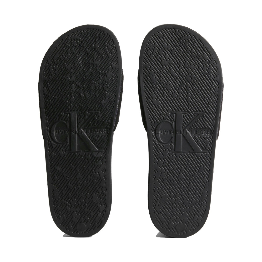 Calvin Klein Jeans womens black, bright white slide monogram | Vilbury London