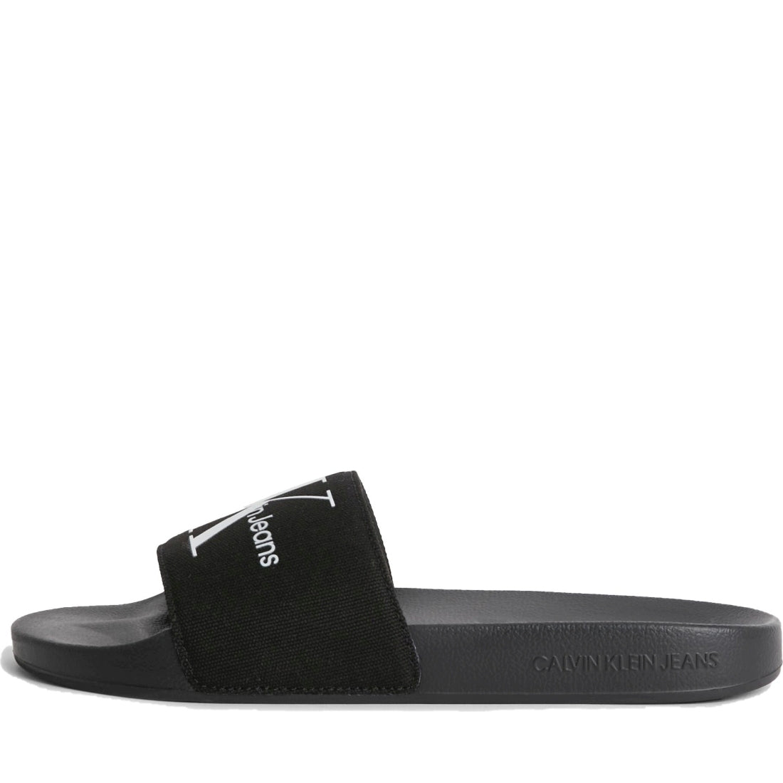 Calvin Klein Jeans womens black, bright white slide monogram | Vilbury London