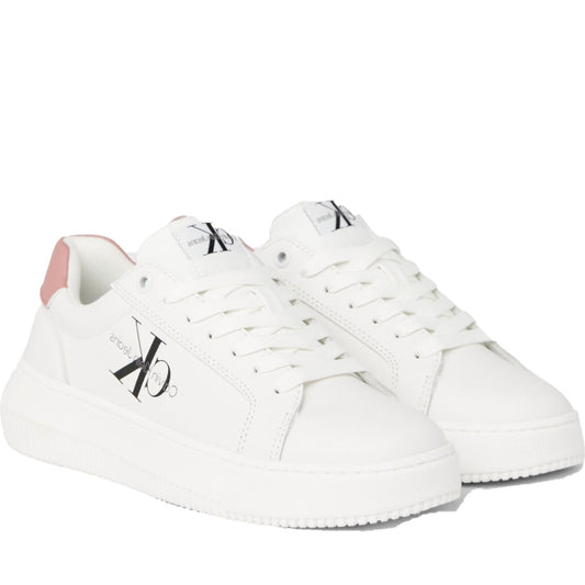 Calvin Klein Jeans womens white, whisper pink chunky cupsole leisure trainers | Vilbury London