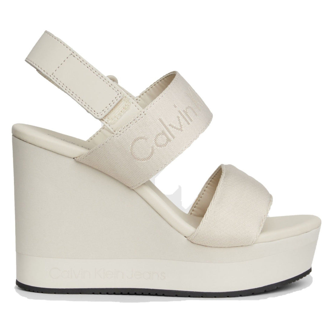 Calvin Klein Jeans womens eggshell wedge sandal webbing | Vilbury London