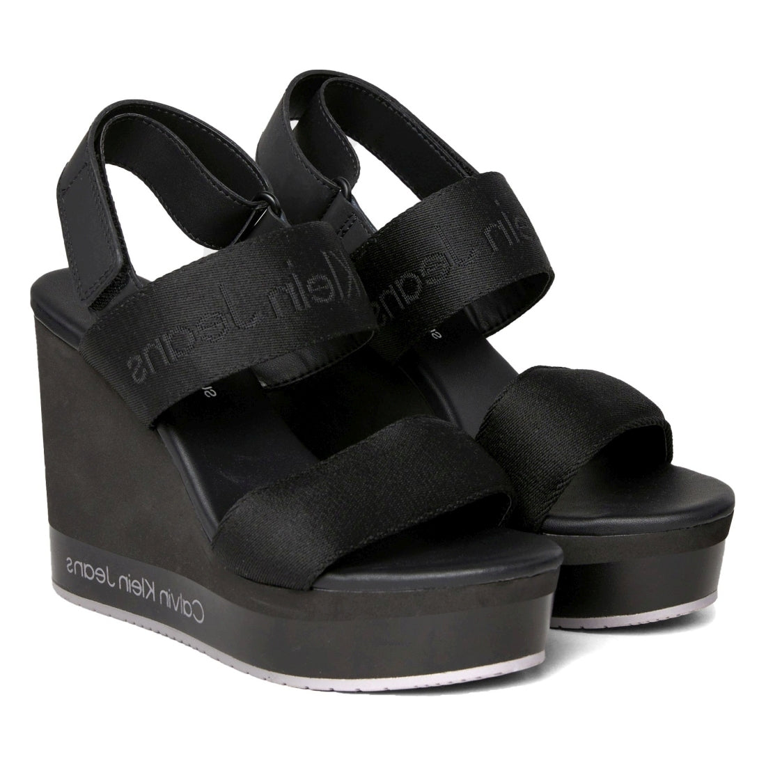 Calvin Klein Jeans womens black wedge sandal webbing | Vilbury London