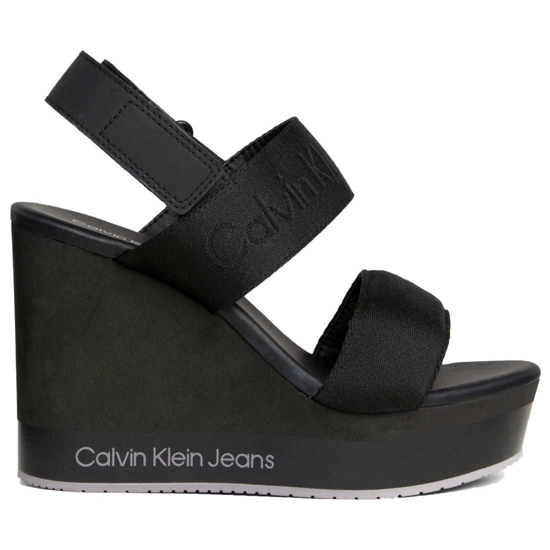 Calvin Klein Jeans womens black wedge sandal webbing | Vilbury London