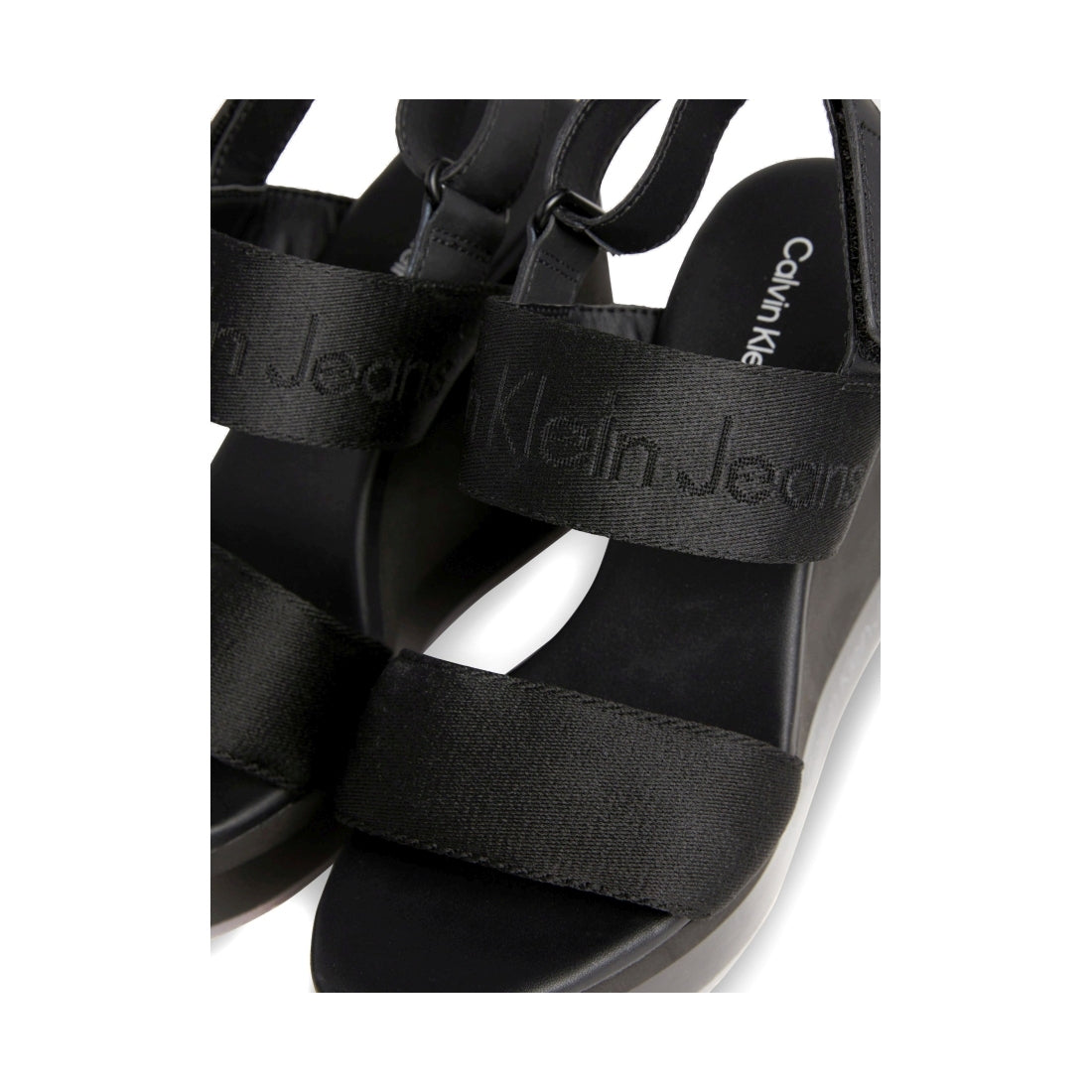 Calvin Klein Jeans womens black wedge sandal webbing | Vilbury London