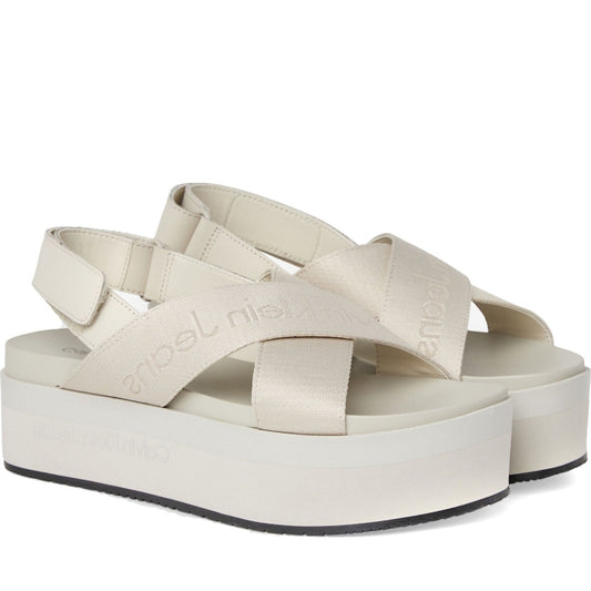 Calvin Klein Jeans womens triple eggshell flatform sandal sling | Vilbury London