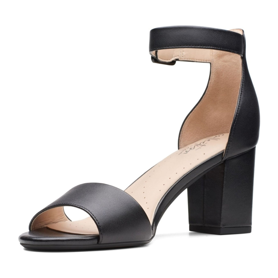 Clarks womens 1216 black leather deva mae sandals | Vilbury London