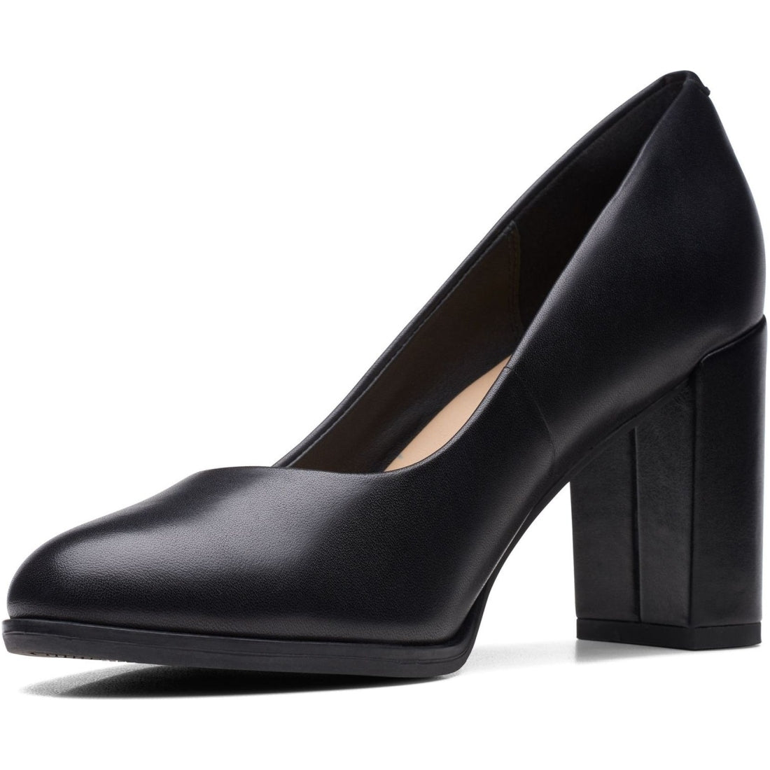 Clarks womens 1216 black leather freva85 court pumps | Vilbury London