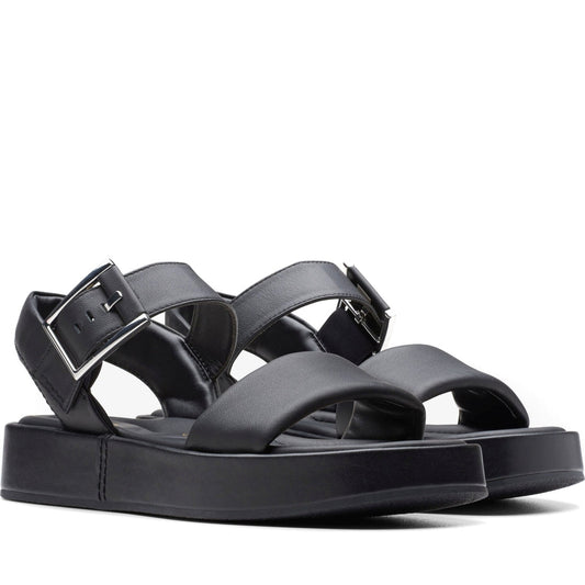 Clarks womens 1216 black leather alda strap sandals | Vilbury London