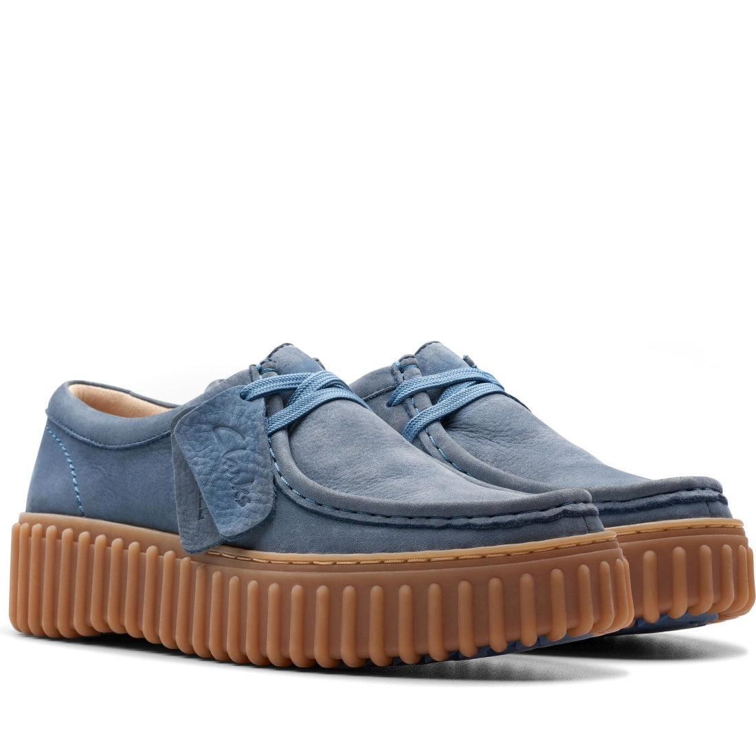 Clarks womens 2243 blue nubuck torhill bee leisure trainers | Vilbury London