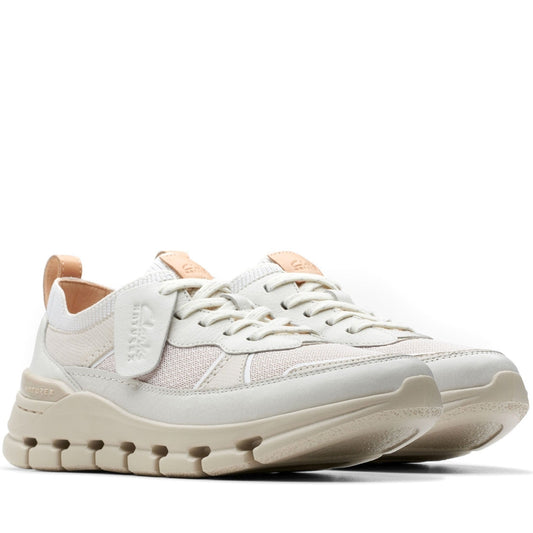 Clarks womens 1237 off white combi nature x cove leisure trainers | Vilbury London