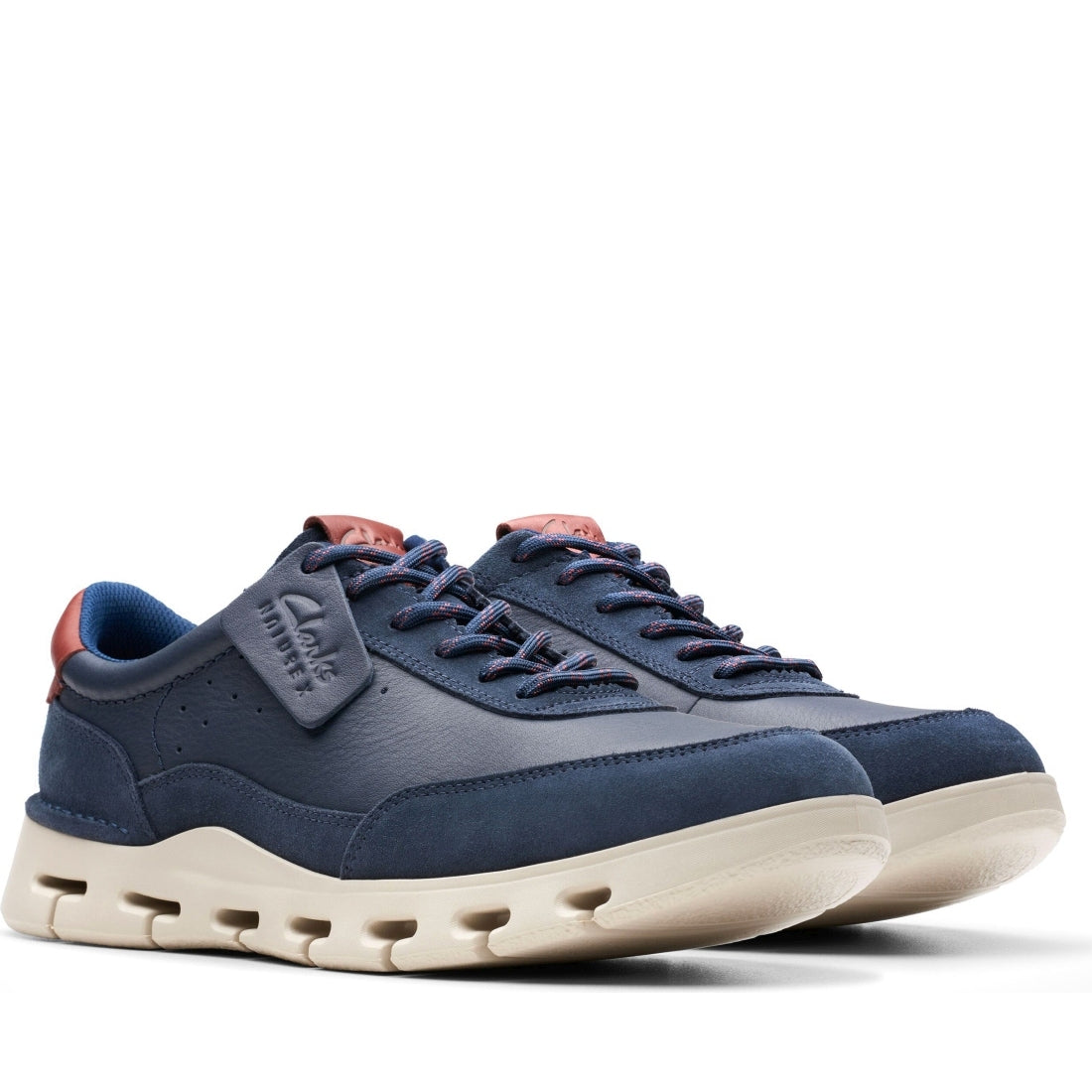 Clarks mens 2248 navy leather nature x one leisure trainers | Vilbury London