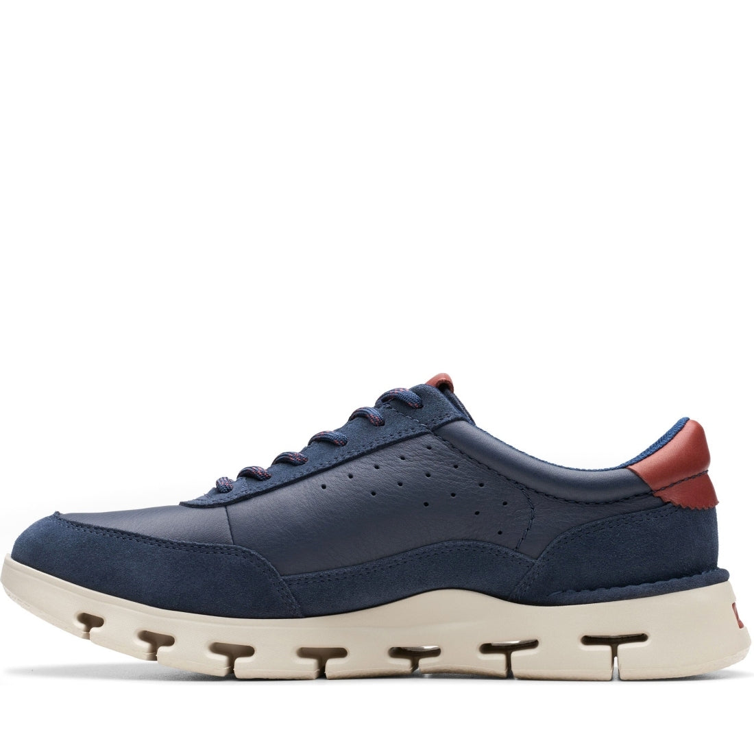 Clarks mens 2248 navy leather nature x one leisure trainers | Vilbury London