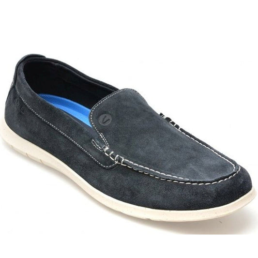 Clarks mens 2250 navy suede flexway step mocasins | Vilbury London