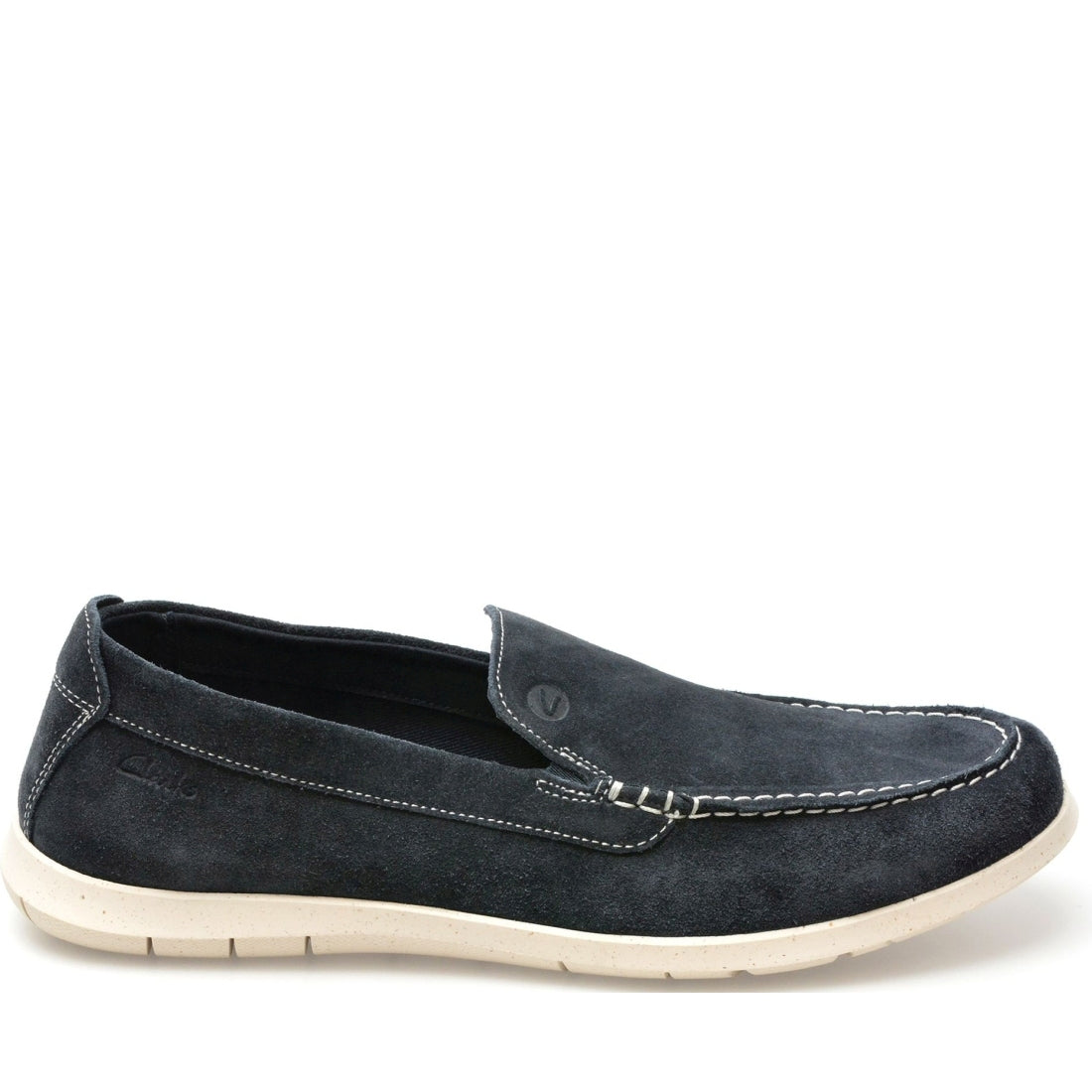 Clarks mens 2250 navy suede flexway step mocasins | Vilbury London