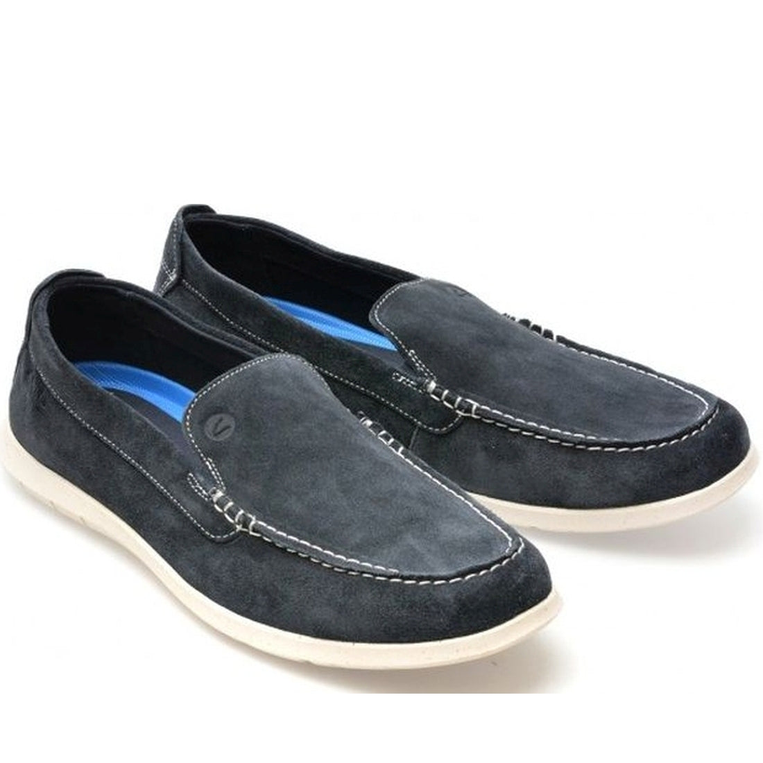 Clarks mens 2250 navy suede flexway step mocasins | Vilbury London