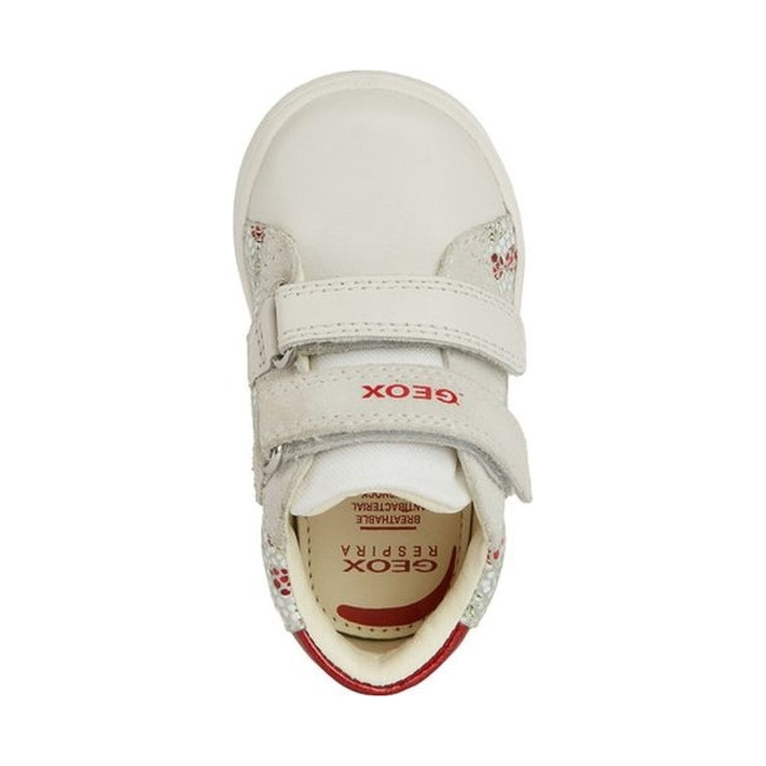 Geox girls white, red biglia first steps trainers | Vilbury London