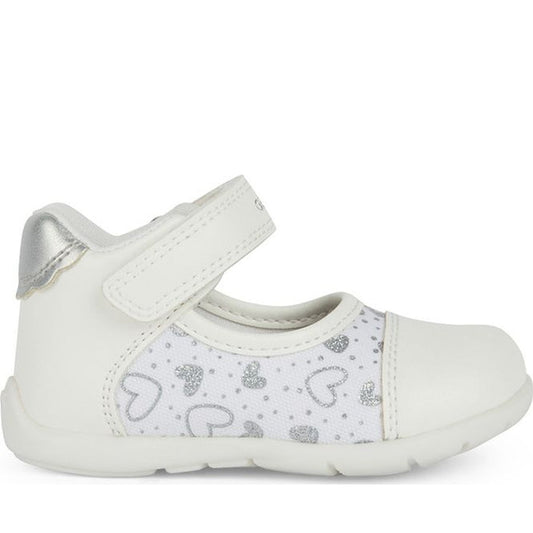 Geox girls white, silver elthan first steps ballerinas | Vilbury London