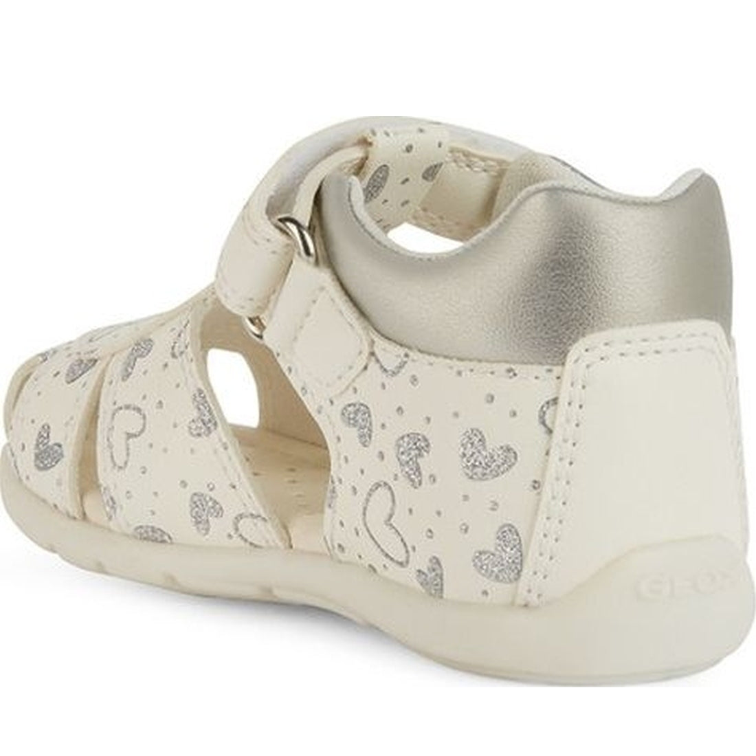 Geox girls white, silver elthan first steps sandals | Vilbury London