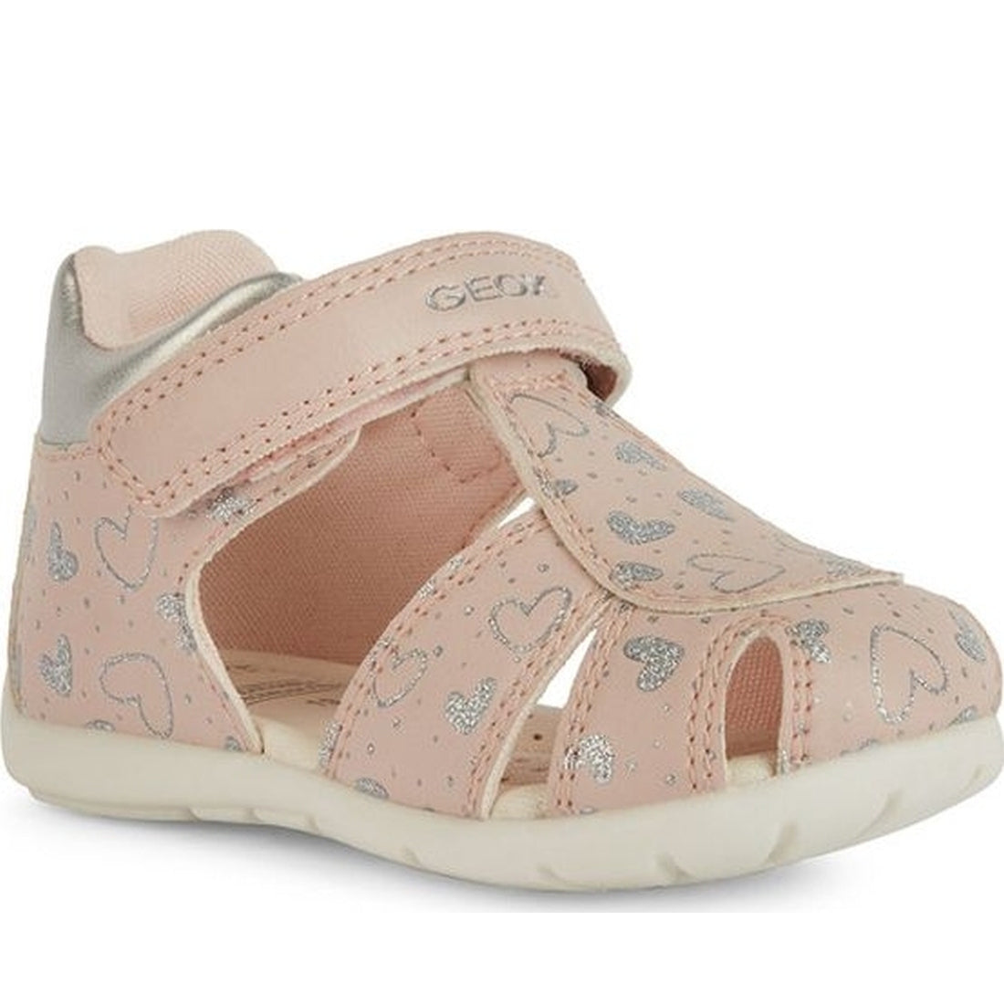 Geox girls lt rose, silver elthan first steps sandals | Vilbury London