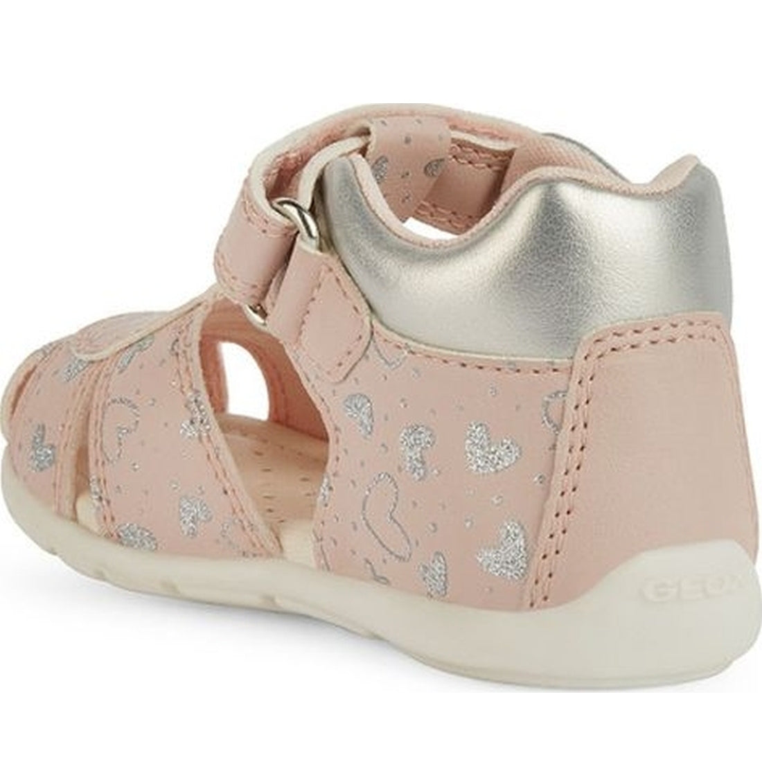 Geox girls lt rose, silver elthan first steps sandals | Vilbury London
