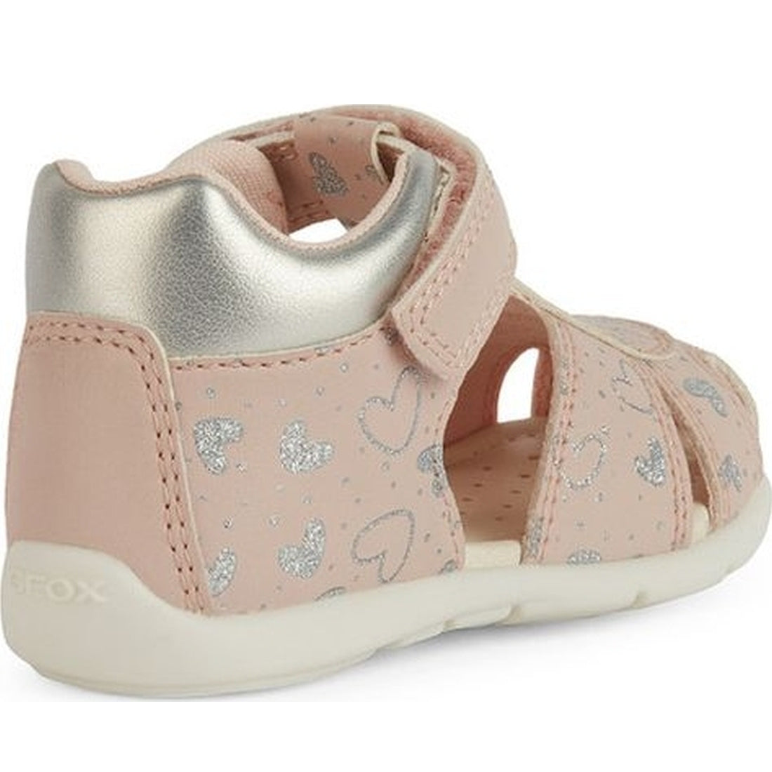 Geox girls lt rose, silver elthan first steps sandals | Vilbury London