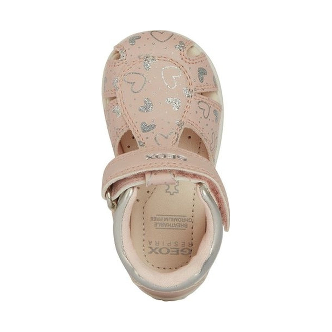 Geox girls lt rose, silver elthan first steps sandals | Vilbury London