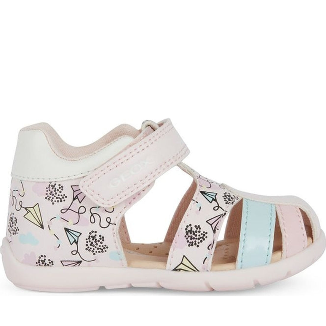Geox girls pink, multicolour elthan first steps sandals | Vilbury London